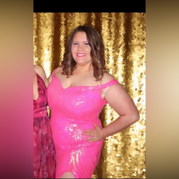 HOT PINK SEQUIN FORMAL DRESS - Picture 1 of 4